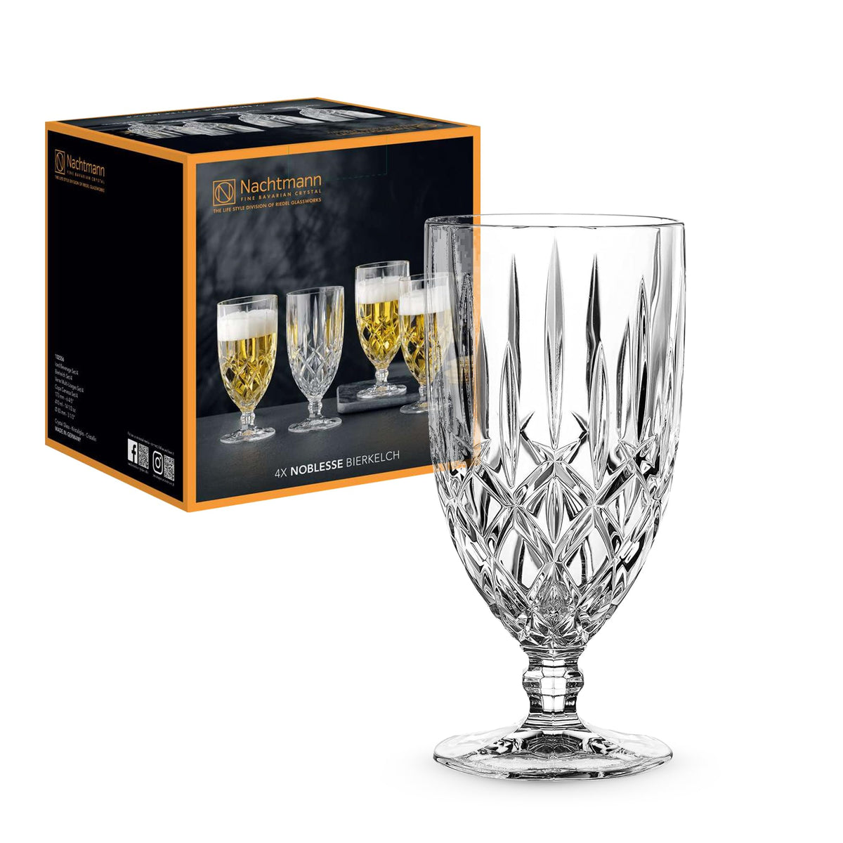 Noblesse Collection Iced Beverage Glasses by Nachtmann – S/4, 425 milliliters, Crystal Glass, Transparent, Pack of 4