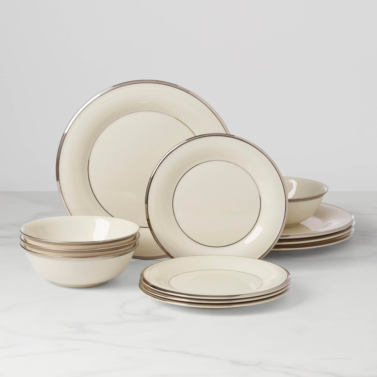 Solitaire 12-Piece Dinnerware Set by Lenox – 12 Count, Porcelain, White, Pack of 12, Model 896065