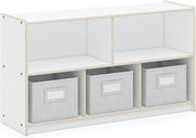 Guidecraft EdQ 5 Compartment Storage 24'' White with 3 Fabric Bins: Wooden Multi-Purpose Bookcase and Toy Organizers and Storage; Homeschool and Classroom Furniture