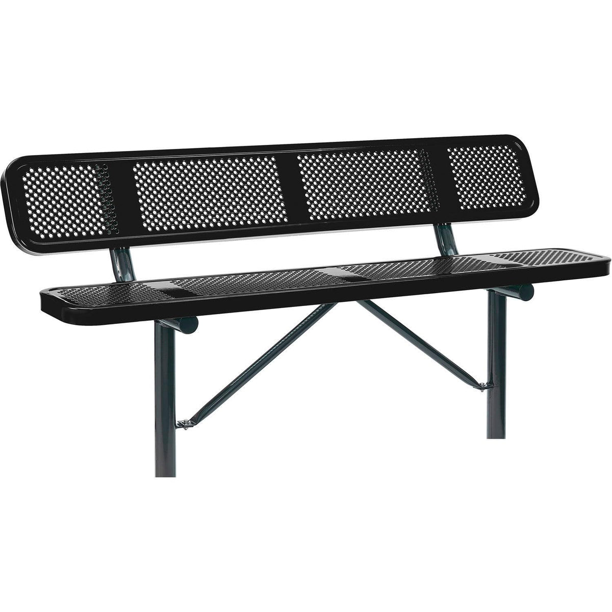 Global Industrial 72" W Outdoor Steel Bench w/Backrest – Perforated Metal, In Ground Mount, Black