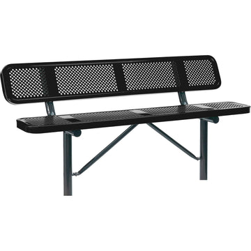 Global Industrial 72" W Outdoor Steel Bench w/Backrest – Perforated Metal, In Ground Mount, Black