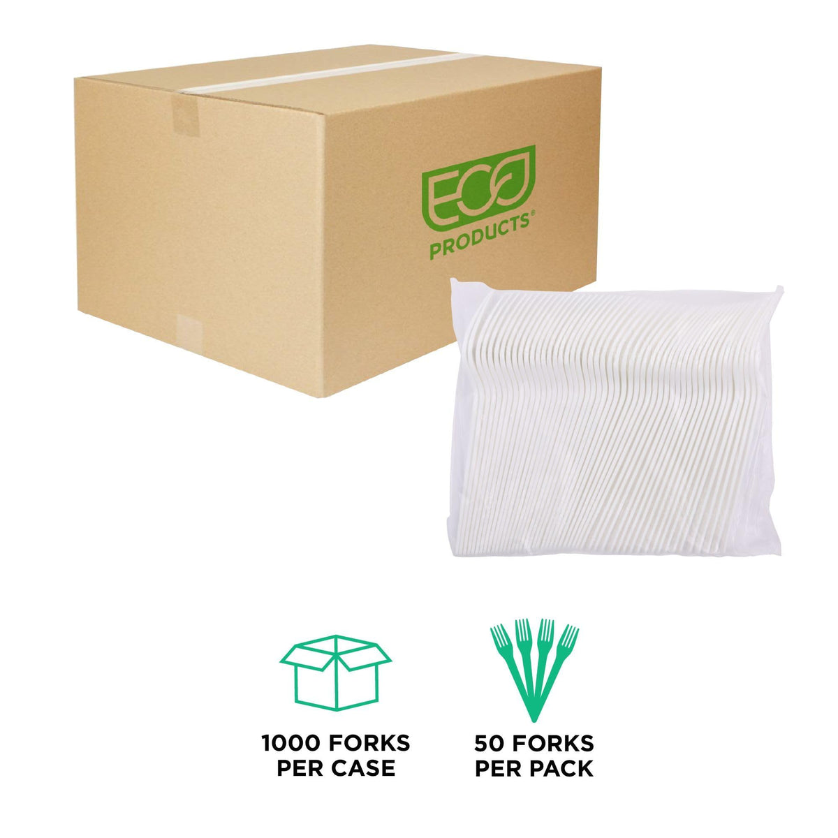 Eco-Products Compostable CPLA 7" Plastic Dinner Forks by ECO PRODUCTS – 7 inch Fork, CPLA Plastic, White, Pack of 1000, Model EP-S017