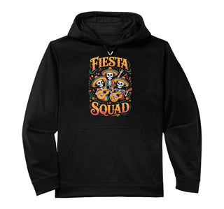 Fiesta Squad Drinking Performance Hoodie by Mexican Fiesta Cinco De Mayo Margarita Taco – Polyester, Black, Model JP9M1TZ6EXE