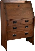 Solid Oak Secretary Desk with Storage and Drawers, Mission Style Antique Writing Desk for Home Office, Walnut