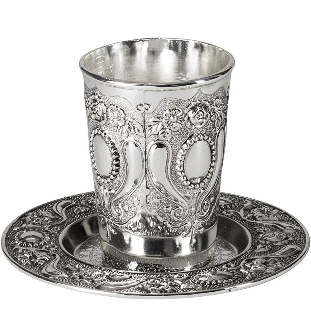 Ner Mitzvah Wine Goblet with Saucer, 6 Ounces, Nickel Plated