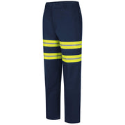 Men's Stain Resistant Enhanced Flat Front Work Pants by Red Kap – Polyester, Navy With Yellow/Green Visibility Trim, Model PT20EN 38 30-EN-38W x 30L