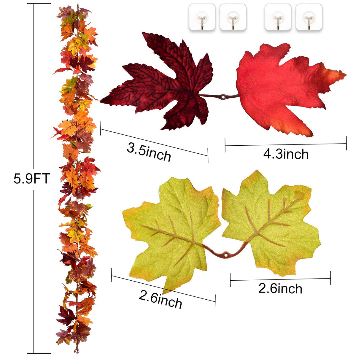 DearHouse Fall Maple Leaf Garland, 5.9 Feet, 2 Pack