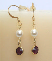 Crystal Channel Drop Dangle Earring - Siam Red Color by Martiana Jewelry – 1 inch, Crystal, Pearl, Gold Tone Ear Hook, Siam Red Color, Model MJ-E109