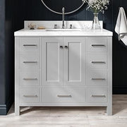 ARIEL Cambridge 42-inch Bathroom Vanity with Sink,Solid Wood, 1.5-inch Carrara White Quartz Countertop, Single Rectangular Porcelain Sink, 2 Soft Closing Doors, 9 Dovetail Drawers, Grey