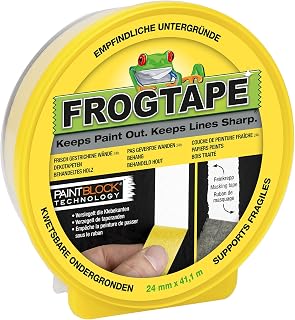 FrogTape Delicate Surface - Washi Paper Masking Tape - Clean Edges and Precise Lines - Dimensions: 24 mm x 41.1m - Yellow