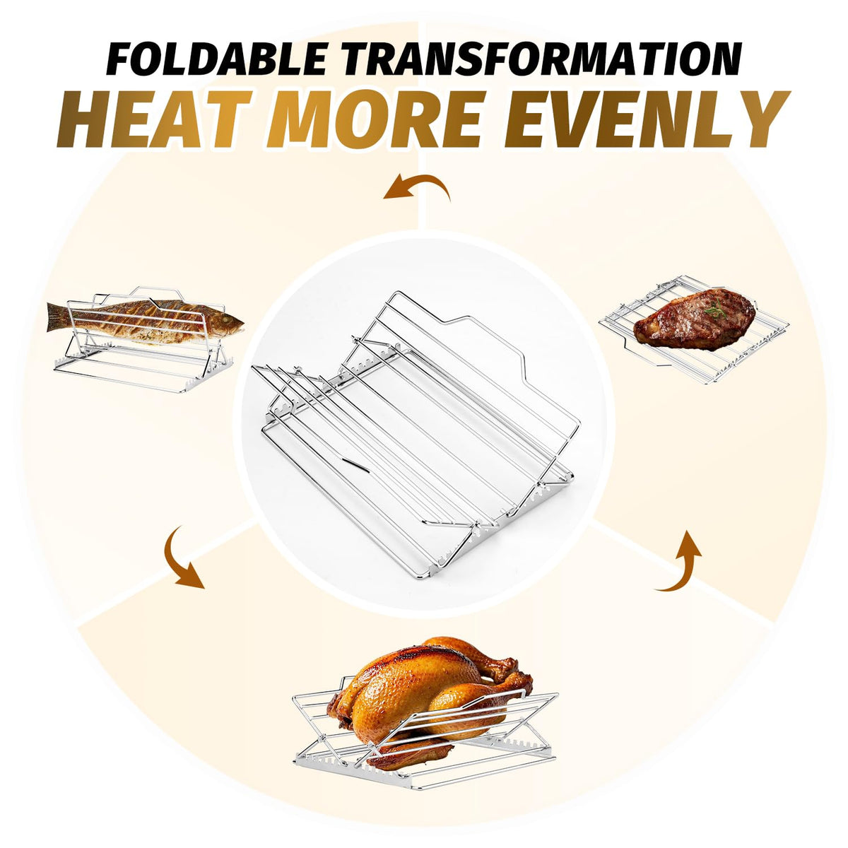 Roryimke Chicken Roasting Rack, V-Shaped Adjustable Stand, Silver