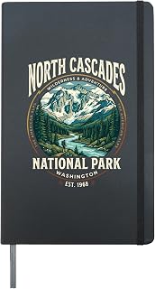 North Cascades National Park Washington Retro Mountain Badge Hardcover Journal, Black