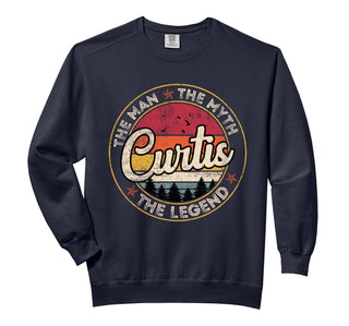 Curtis The Man The Myth The Legend Personalized Name Comfort Colors Adult Sweatshirt by Curtis First Name Personalized Vintage Retro – Cotton Blend, Black, Model RE5YC1ZGPR1