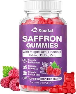Max Strength Saffron Gummies 88.5mg with Magnesium, St. John's Wort & Rhodiola for Mood Support, Focus - Sugar-Free, 60 Count