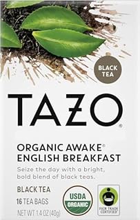 TAZO Organic Awake English Breakfast Black Tea, Black tea with Caffeine, 16 Total Bags