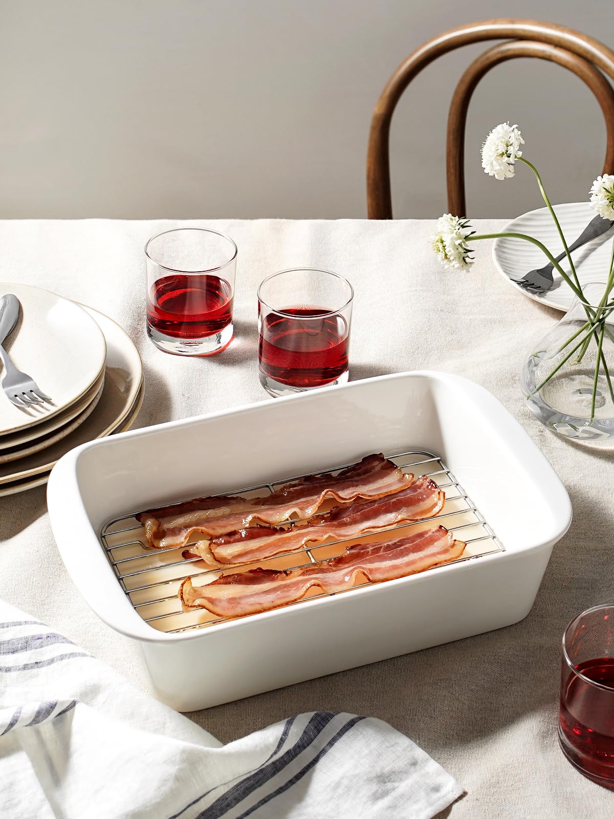 Le Tauci Ceramic Casserole Set with Racks, 4.6 Qt 3 Qt 1.6 Qt, White