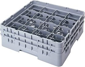 Cambro 16S800-151 8-1/2-Inch Camrack Polypropylene Stemware and Tumbler Glass Rack with 16 Compartments, Full, Soft Gray