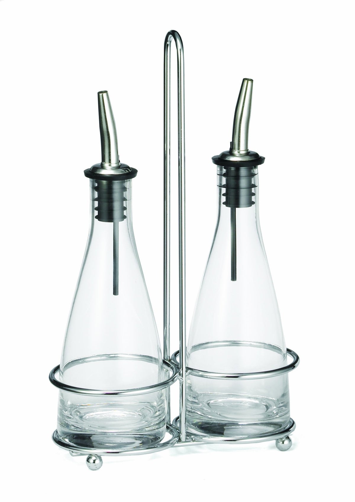 6 Oz Oil & Vinegar Cruet Set w/Chrome Plated Rack by Tablecraft – 6 Ounce, Glass, Clear, Model 611N