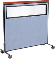 Global Industrial 48-1/4"W x 46-1/2"H Mobile Deluxe Office Partition Panel with Partial Window, Blue