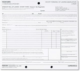 Rediform 6P695 Bill of Lading, Short Form, 7 x 8 1/2, Three-Part (Pack of 50 Loose Form Sets)