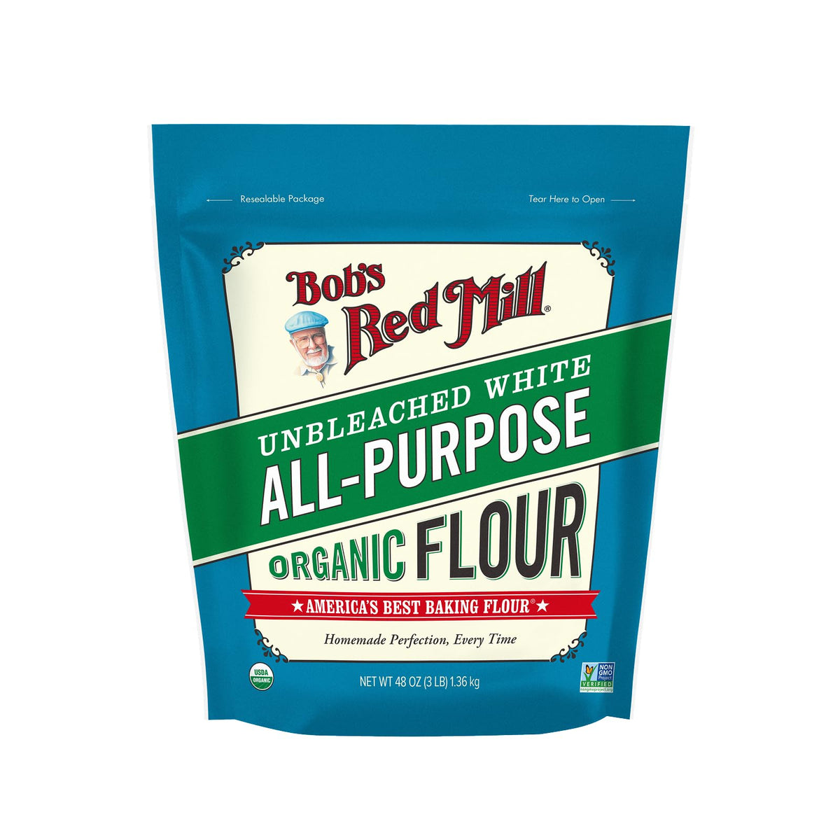 Organic All Purpose Unbleached Flour by Bob's Red Mill – 48 Ounce (Pack of 1)