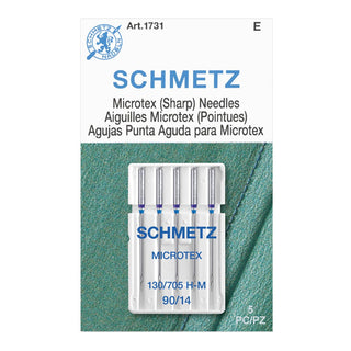 Microtex Sharp Sewing Machine Needles - Quilting & Topstitching Supplies by SCHMETZ – 1 Card (5 Needles), Polyester, Pack of 5, Model 1731