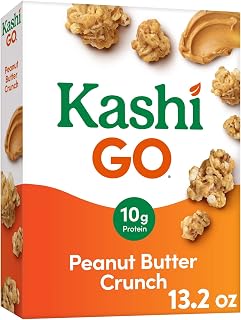 Kashi GO Cold Breakfast Cereal, Vegan Protein, Fiber Cereal, Peanut Butter Crunch, 13.2oz Box (1 Box)