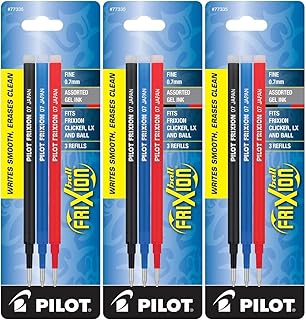 Pilot Gel Ink Refills for FriXion Erasable Gel Ink Pen, Fine Point, Assorted Ink, Pack of 9 (77335)