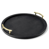 Round Serving Tray- Large Decorative Platter w/Carry Handles in Gorgeous Leatherette Finish Perfect for Food by American Atelier – 17", Polypropylene, Black, Model 1630071