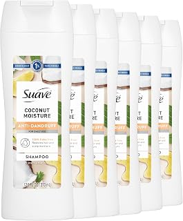 Suave Anti Dandruff Shampoo For Women, Coconut Moisture, 1% Pyrithione Zinc Dandruff Treatment, Controls Flakes, Itch & Dry Scalp, 6 Count, 12.6 FL OZ