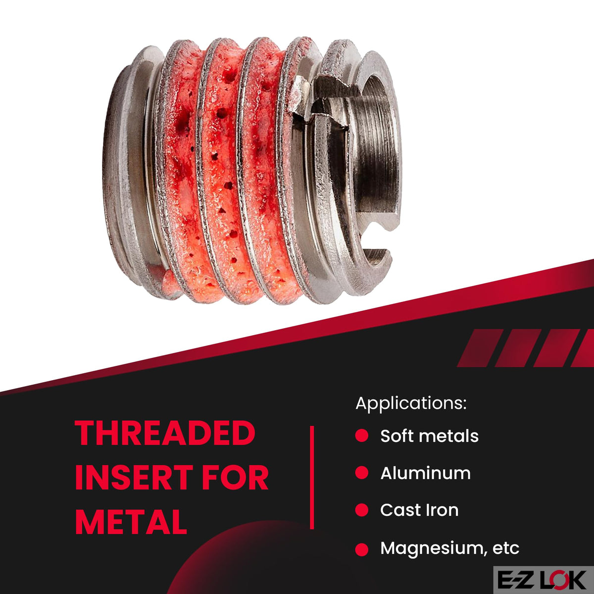 Thread Insert by E-Z LOK – 3/8"-16 IT, 9/16"-12 ET, 0.515" L, Stainless Steel 18-8 (A2), silver, Pack of 5, Model 303-6