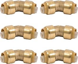 SharkBite 1/2 Inch 45 Degree Elbow, Pack of 6, Push to Connect Brass Plumbing Fitting, PEX Pipe, Copper, CPVC, PE-RT, HDPE, U648LF