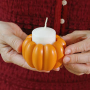 Kate Aspen Pumpkin Candle Holder Set, Resin Orange, Set of 6