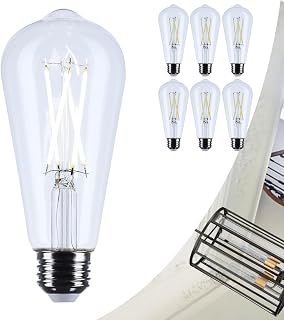 Satco 5W ST19 Edison Style LED Filament Light Bulb 5000K Natural Light 425 Lumens Clear 300 Degree Beam E26 Medium Base 92 CRI Dimmable Wet Rated IP65 Enclosed Fixture Rated 120V S12535 (6 Pack)