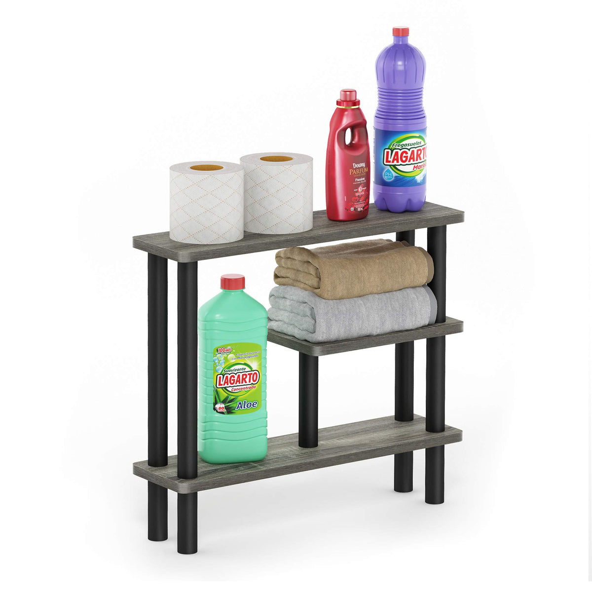 Turn-N-Tube Slim Space Saving Storage Rack by Furinno – Side Rack, Engineered Wood, French Oak/Black, Model 18138