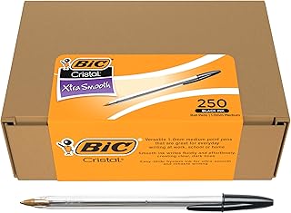 BIC Cristal Xtra Smooth Ballpoint Pen, Medium 1.0 mm Point with Easy-Glide Ink for Everyday Writing, 250-Count Pack in Black Ink
