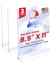 Azar Displays Azar 102714 Acrylic Sign Holder 8.5 x 11 Inch – Double-Sided Clear Display Frame with T-Base – Vertical/Horizontal Use, Crystal-Clear Acrylic Menu Holder for Restaurant, Office, Retail, Events (3-Pack)