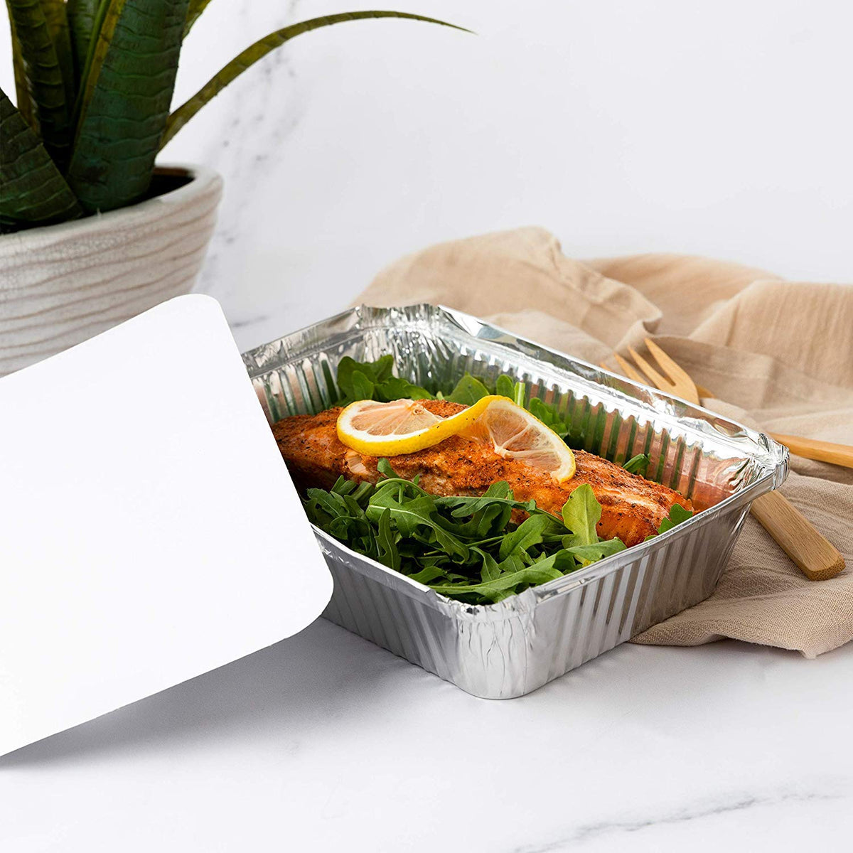Aluminum Pans (50 Pack) 2 Lb Disposable Aluminum Foil Oblong Pans with Cardboard Covers - To Go Food Storage Containers for Baking by Stock Your Home – 2 lb, 0.01 fluid_ounces
