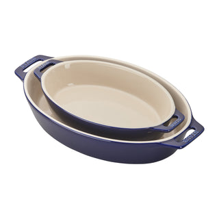 Ceramic Oval Baking Dish Set by STAUB – 2-piece, Ceramic, Dark Blue, Pack of 2, Model 40508-632