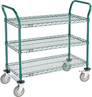 Nexel Utility Cart, 3 Shelf, Poly-Green, 36" L x 18" W x 39" H, Polyurethane Rigid Casters