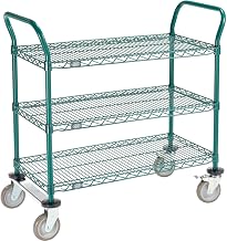 Nexel Utility Cart, 3 Shelf, Poly-Green, 36" L x 18" W x 39" H, Polyurethane Rigid Casters