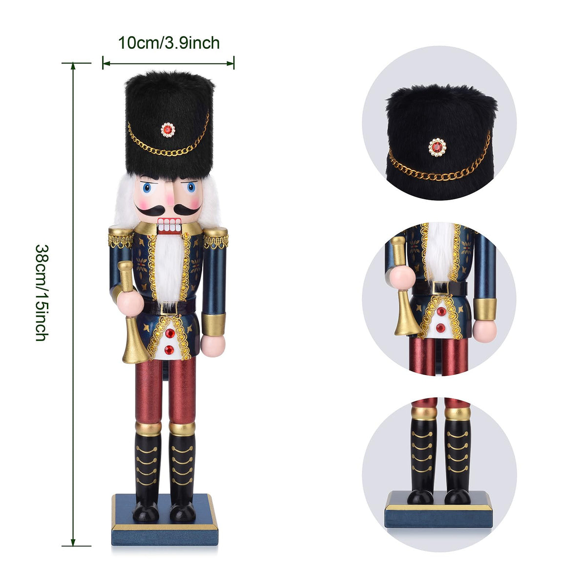 ArlinaL Wooden Nutcracker Soldier Holding Bugle, 15 Inch, Red Gold