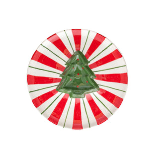 Peppermint Tree Chip & Dip Plate by 10 Strawberry Street – Large, Dolomite, Peppermint Red & Green, Model CDT-14-40-002-DS