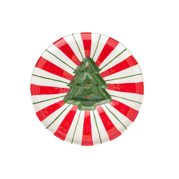 Peppermint Tree Chip & Dip Plate by 10 Strawberry Street – Large, Dolomite, Peppermint Red & Green, Model CDT-14-40-002-DS