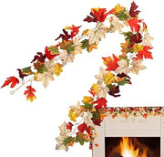 Autumn Garland 5.74FT Harvest Artificial Maple Leaves | Fall Decor Garland for Mantelpiece, Door Frame, Staircase Handrail, Window, Dining Table, Shelf