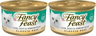 Fancy Feast Purina Cod, Sole and Shrimp Feast Classic Grain Free Wet Cat Food Pate - 3 oz. Cans (Pack of 48)