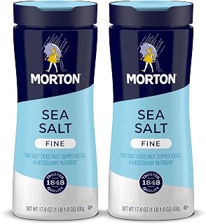 Morton Fine Sea Salt Shaker, Non Iodized Salt Shaker, 17.6 oz (Pack of 2)