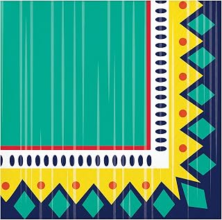 Creative Converting Colorful Pottery Beverage Napkins, 5", Turquoise, Yellow, White and Red