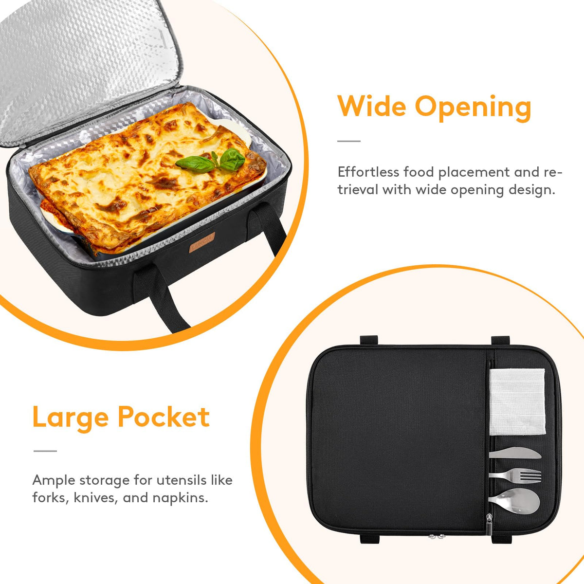 Luncia Insulated Casserole Carrier, 15.7 x 11.4 x 4.7 Inch, Black