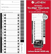 Lathem TruAlign Weekly Time Cards for 1600E Time Clock, 100 Pack (E16-100) | One-Sided, 4" x 9"